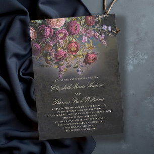 Convite Casamento Floral Preto Burgundy Sombrio Romântico
