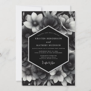 Convite Casamento Floral Preto Carvão