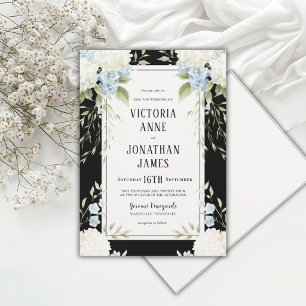 Convite Casamento Floral Preto de Hortênsias Brancas Elega