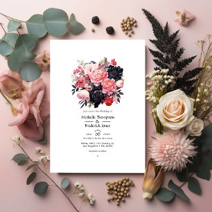 Convite Casamento Floral Preto e Bege