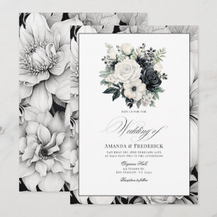 Convite Casamento Floral Preto e Branco