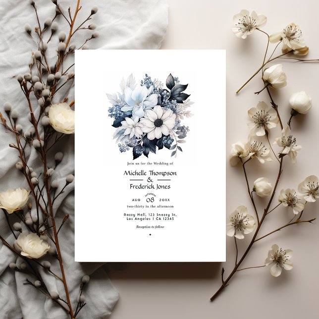 Convite Casamento Floral Preto e Branco (Criador carregado)