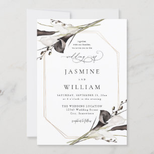 Convite Casamento Floral Preto e Branco 4