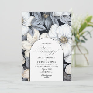 Convite Casamento Floral Preto e Branco Atemporal