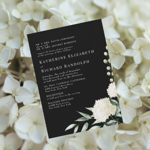 Convite Casamento Floral Preto e Branco Formal Elegante