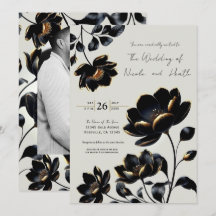 Casamento Floral Preto e Dourado Bege-claro