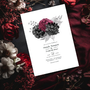 Convite Casamento Floral Preto e Marsala Prateado