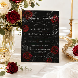 Convite Casamento Floral Preto e Vermelho Elegante