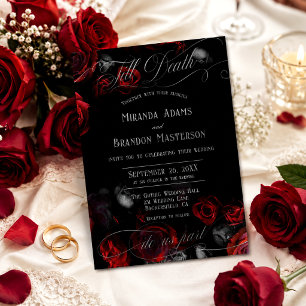 Convite Casamento Floral Preto e Vermelho Elegante Persona