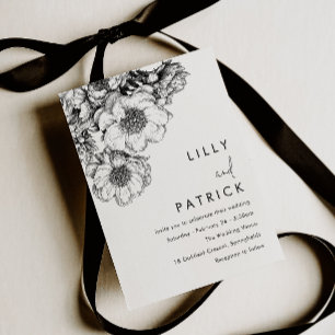 Convite Casamento Floral Preto Elegante