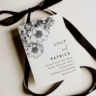 Convite Casamento Floral Preto Elegante