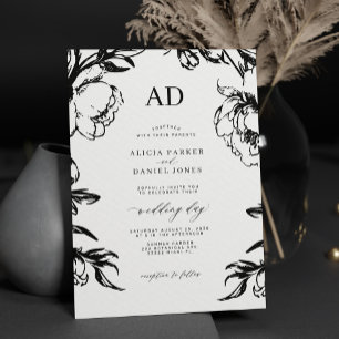 Convite Casamento floral preto elegante