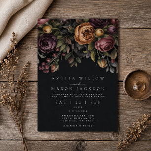 Convite Casamento Floral Preto Elegante e Sombrio