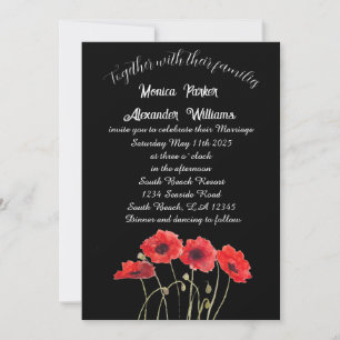 Convite Casamento Floral Preto-Elegante Preto Com Poppy