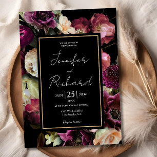 Convite Casamento Floral Preto Flor de Roxo Sombrio