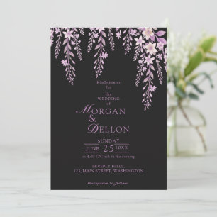 Convite Casamento Floral Preto Lavanda Bege Macio Elegante