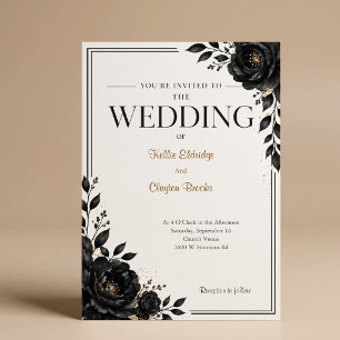 Convite Casamento Floral Preto Minimalista