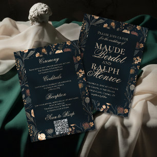 Convite Casamento Floral Preto Moderno Contemporâneo