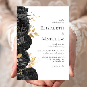 Convite Casamento Floral Preto Romântico
