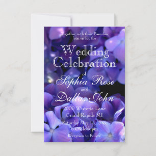 Convite Casamento floral preto-roxo elegante