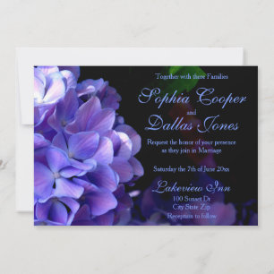 Convite Casamento floral preto-roxo elegante