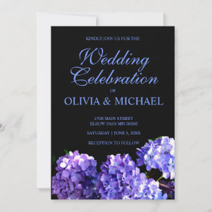 Convite Casamento floral preto-roxo elegante
