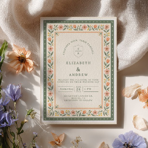Convite Casamento Floral Primavera com Sage e Pêssego
