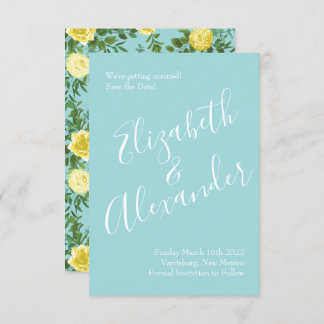 Convite Casamento Floral Primavera de Amarelo e Aqua Vinta