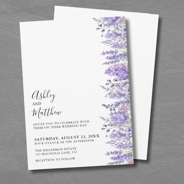 Convite Casamento Floral Puro de Aquarela Moderna Elegante (Modern Elegant Watercolor Lavender Floral Wedding Invitation)