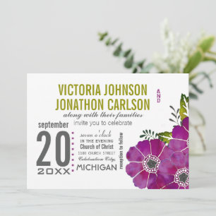 Convite Casamento Floral Purple e Kale Verde
