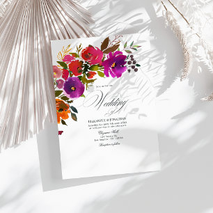 Convite Casamento Floral Púrpura e Laranja