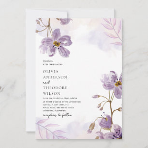 Convite Casamento Floral Púrpura Elegante