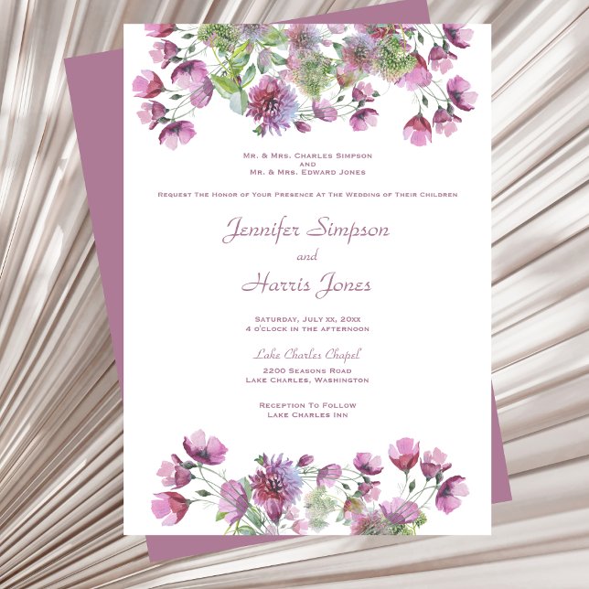 Convite Casamento Floral Púrpura Suave (Soft Purple Floral Wedding Invitation)