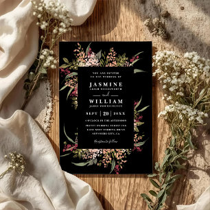 Convite Casamento Floral QR Code Boho Moody Romance