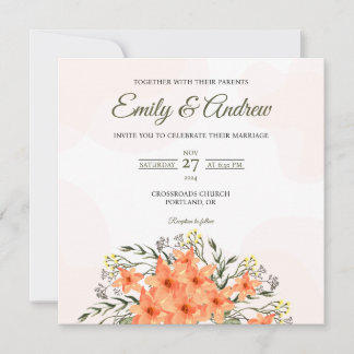 Convite Casamento Floral Quadrado Aquarela de Lírio de Pês