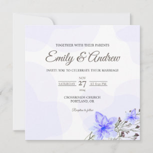 Convite Casamento Floral Quadrado Aquarela Lilás Lírio