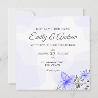 Convite Casamento Floral Quadrado Aquarela Lilás Lírio
