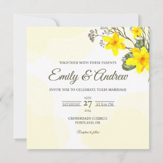 Convite Casamento Floral Quadrado Aquarela Lírio Amarelo