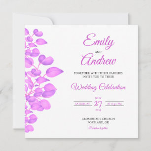 Convite Casamento Floral Quadrado em Aquarela Rosa