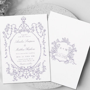 Convite Casamento Floral Quadro Clássico Lavanda          