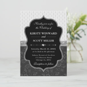 Convite Casamento Floral Quadro Preto Branco Elegante