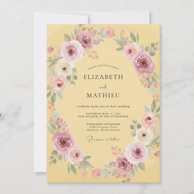 Convite Casamento Floral Radiante Amarelo (Frente)