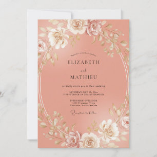 Convite Casamento Floral Radiante de Pêssego
