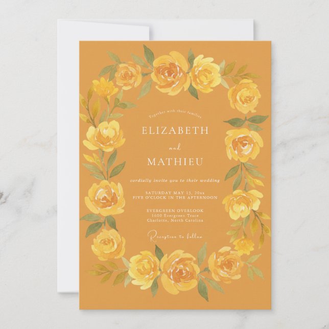 Convite Casamento Floral Radiante Mostarda (Frente)