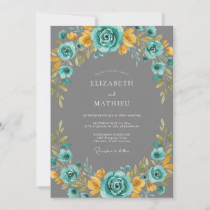 Convite Casamento Floral Radiante Turquesa