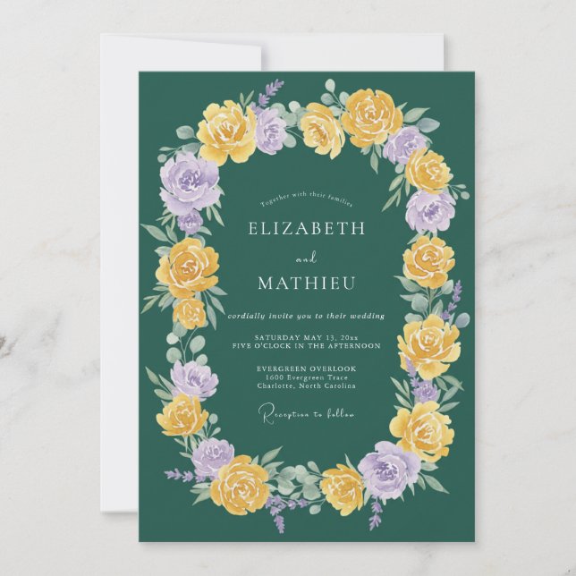 Convite Casamento Floral Radiante Verde Floresta (Frente)