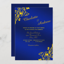 Casamento Floral Real Azul e Amarelo Ouro