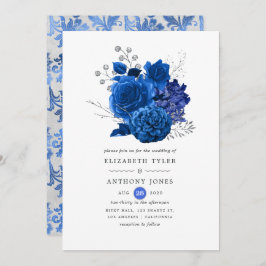 Convite Casamento Floral Real Azul e Prata