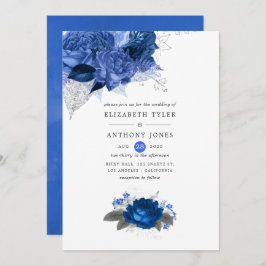 Convite Casamento Floral Real Azul e Prata