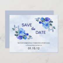 Casamento Floral Real Blue Watercolor Salvar a Dat